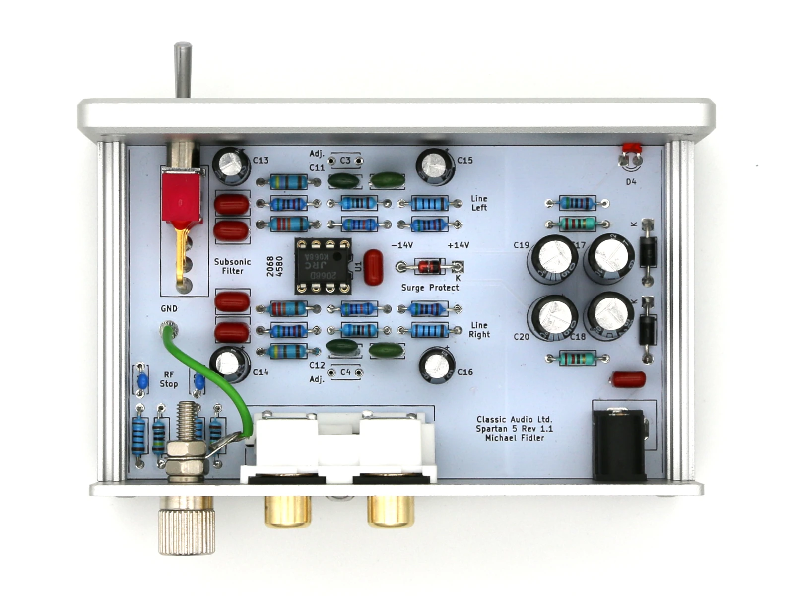 Spartan 5 phono stage with top part of extrusion removed